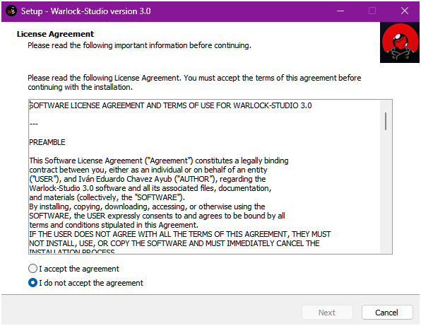 Screenshot of the installer window